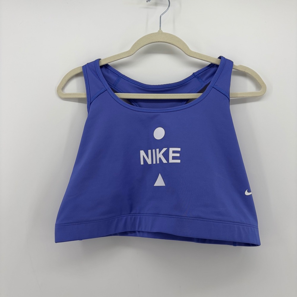 Nike Womens 3X Blue Sports Bra Racerback Logo Graphic Activewear Pullover